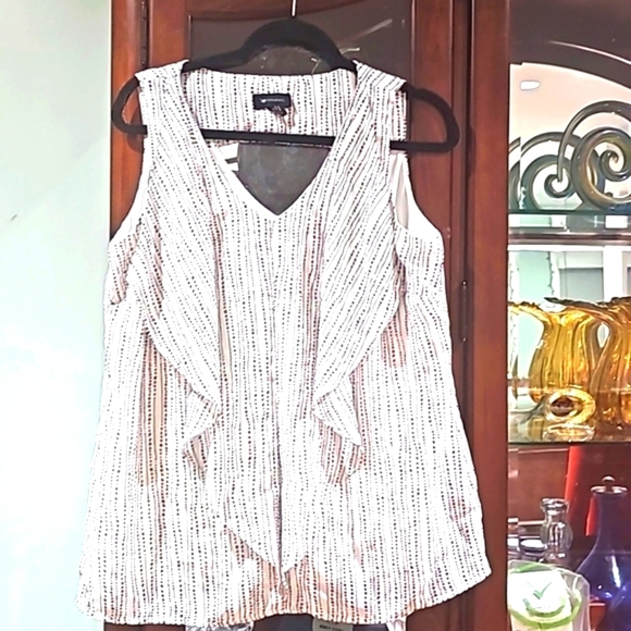 AB STUDIO BLOUSE White with black stripes dots large - Picture 1 of 8